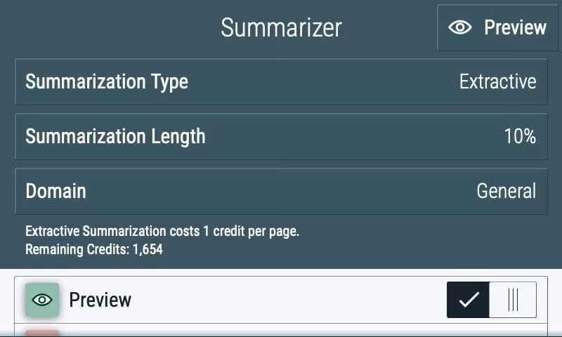 Xerox® Summarizer app's screen Xerox® Summarizer app's screen