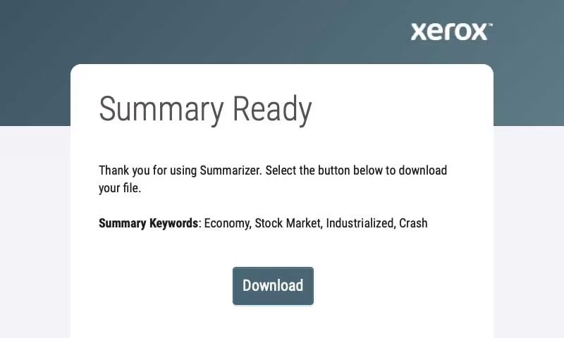 Xerox® Summarizer app's download screen Xerox® Summarizer app's download screen