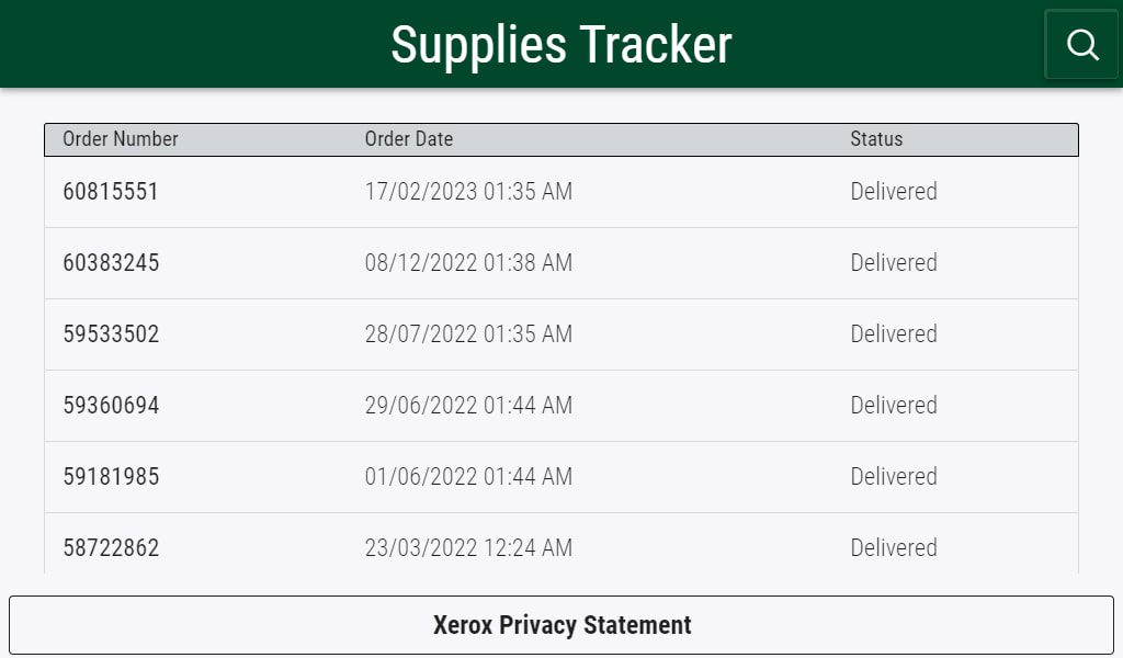 Orders interface Illustration of the orders interface of the application